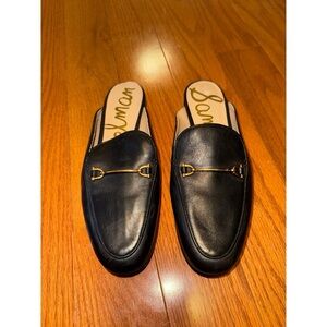 Sam Edelman Black Leather Loafers with Gold Detail